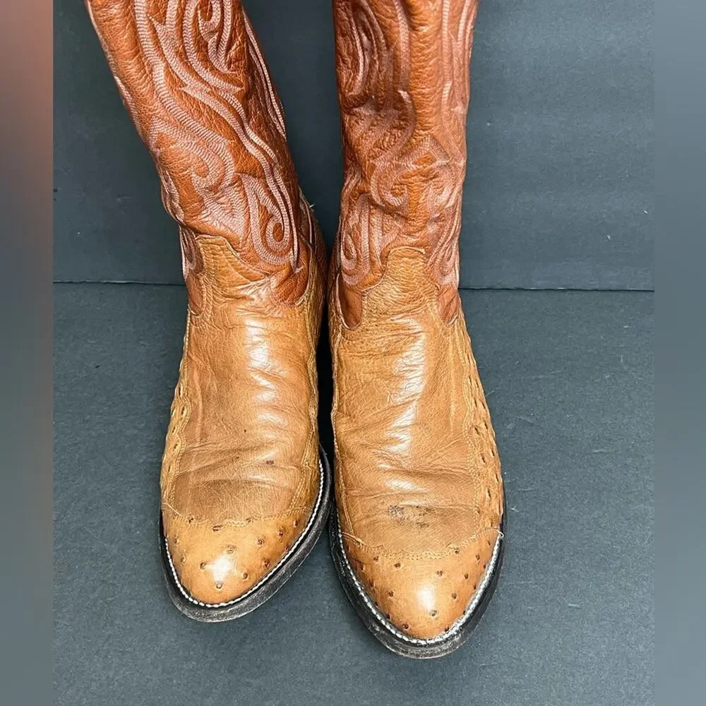 Tony Lama CZ906 Peanut Brittle 4-Piece Ostrich Cowboy Western Mens Boots SZ 9 EE